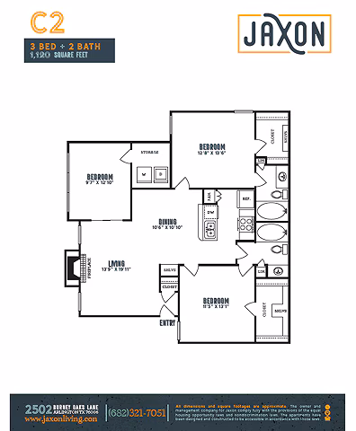 3 Beds • 2 Bath 911 floor plan